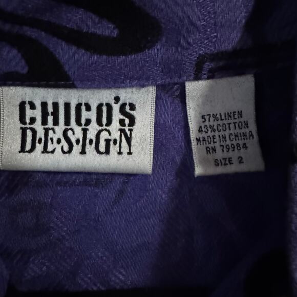 Vintage Chico's Mandarin Collar Button Up Jacket Purple Linen Long Sleeve Sz 2/M - Picture 2 of 4